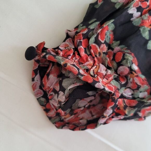 NEW SILK MASSIMO DUTTI ITALIAN MULBERRY BLACK RED LT ED Hong Kong BLOUSE 4 SMALL - Picture 4 of 12